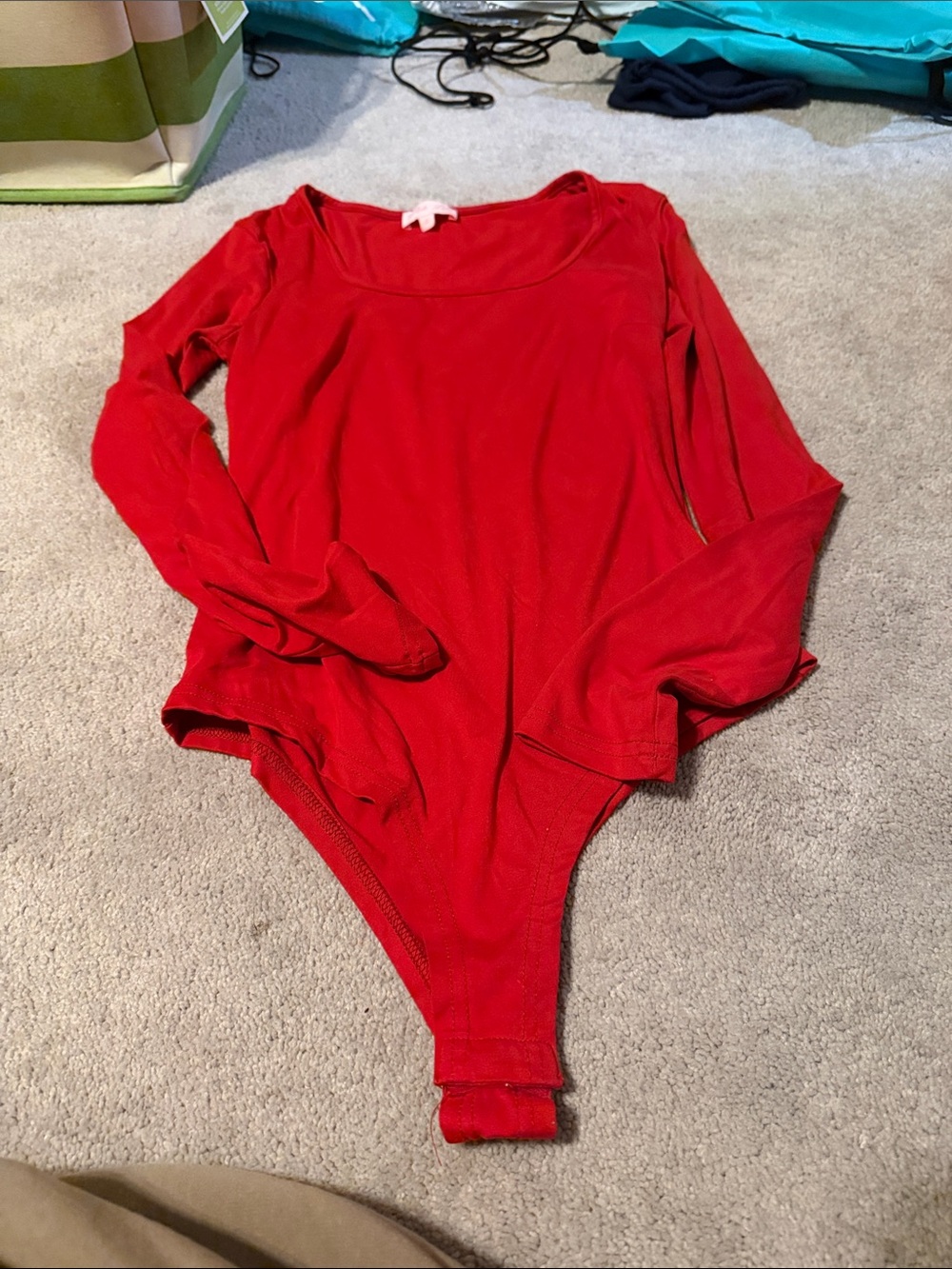 Pink Lily Red Long-Sleeve Bandeau Bodysuit